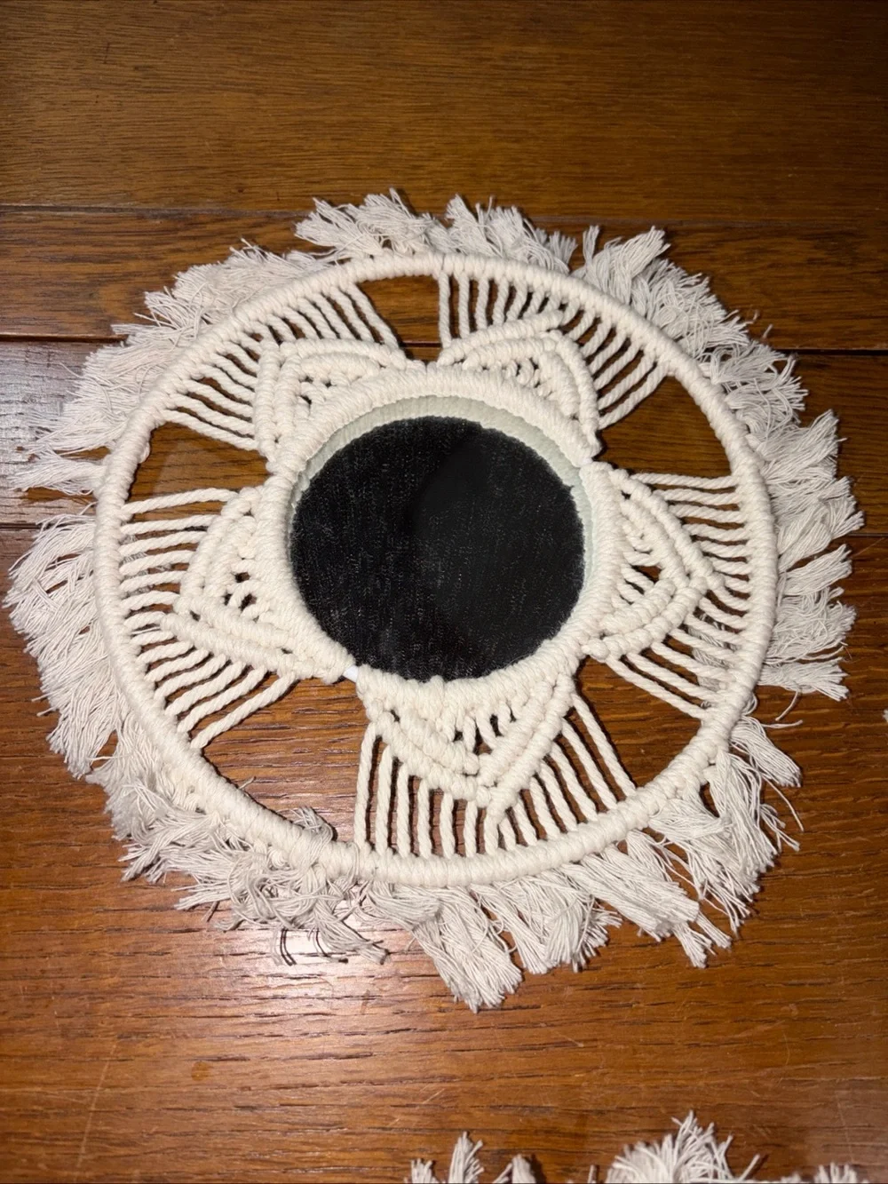SET OF 3 HANDMADE BOHO OFF WHITE CROCHET/MACRAME MIRROR WALL HANGINGS